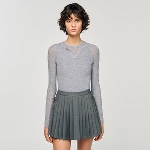 Sandro Wool Layered Gray Long Sleeve Top